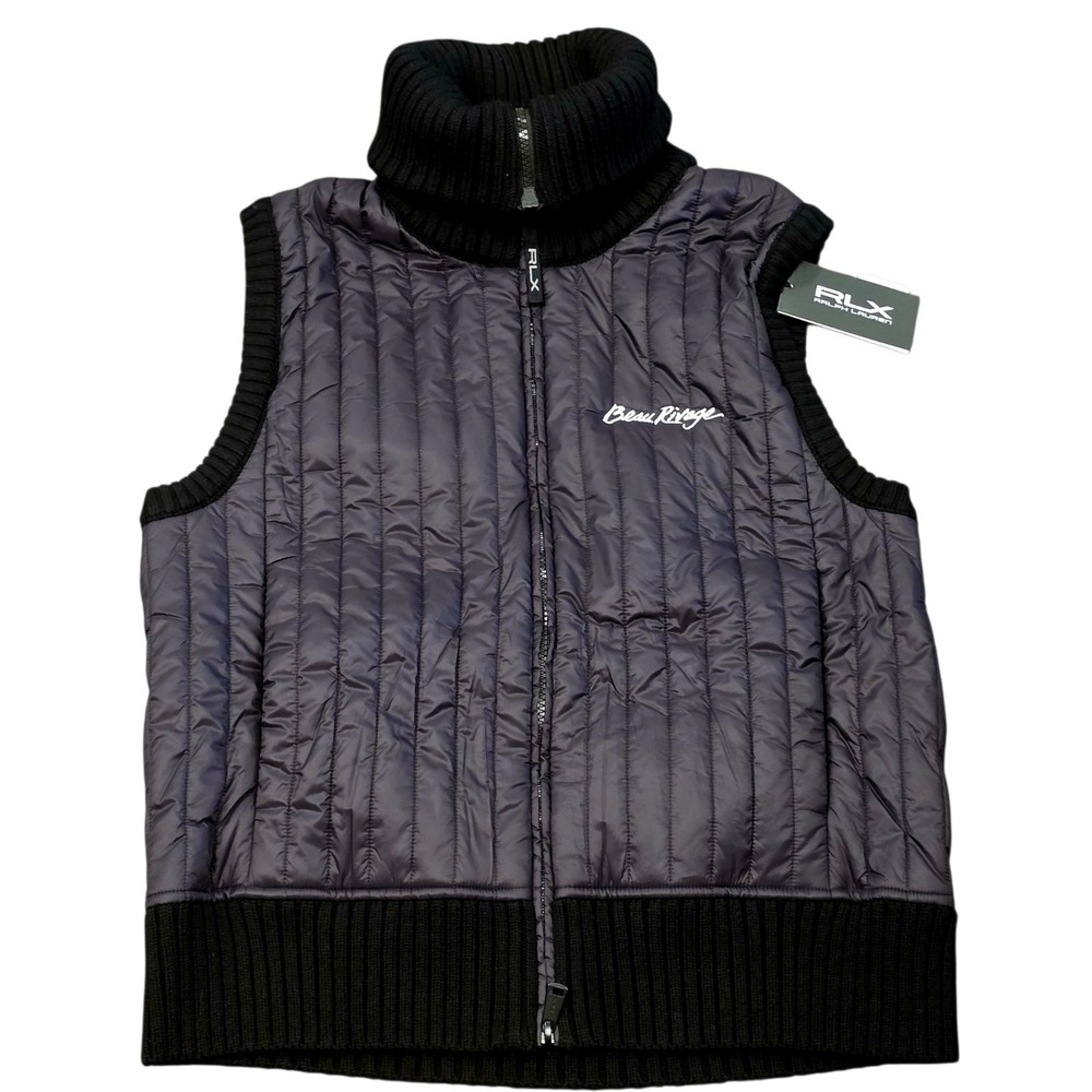 NWT RLX Ralph Lauren Women Quilted Wool Blend Sweater Vest XL Black Beau Rivage